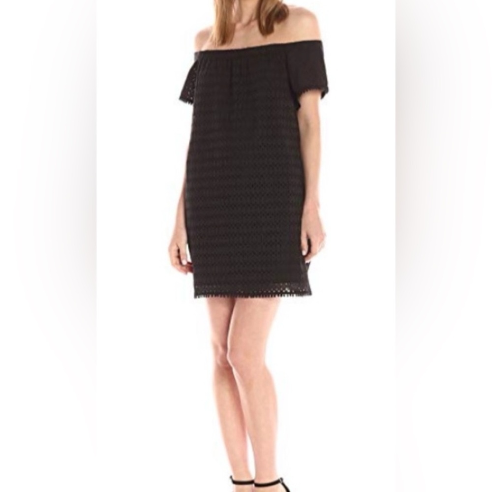Michael Stars mini off shoulder black eyelet dress large
